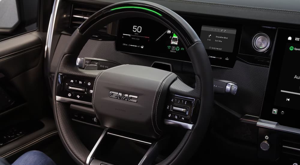 Steering wheel in a 2027 GMC Sierra 1500.