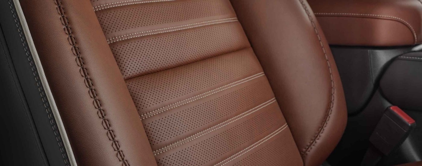 Brown leather seat details in a 2023 GMC Yukon Denali Ultimate