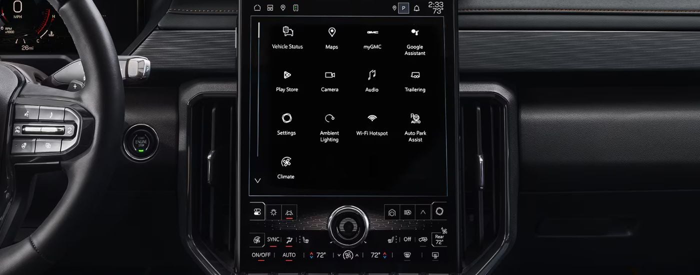 The 15-inch premium infotainment display on a 2026 GMC Acadia.