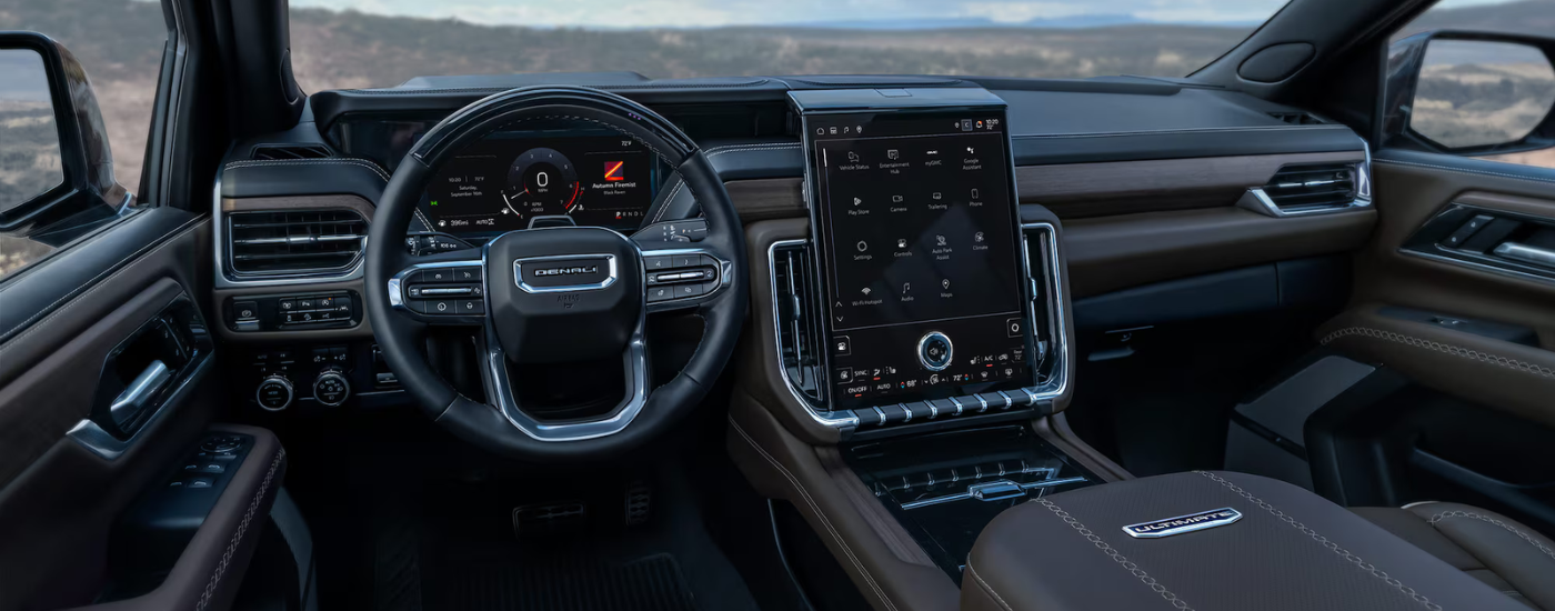 Black leather interior of a 2026 GMC Yukon XL