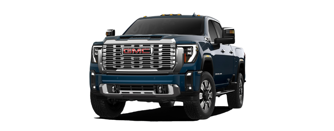 Blue 2027 GMC Sierra 2500 Denali HD angled left