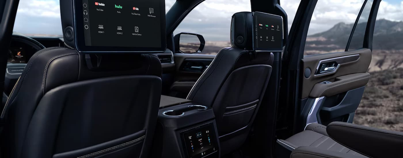 Black leather interior of a 2025 GMC Yukon Denali